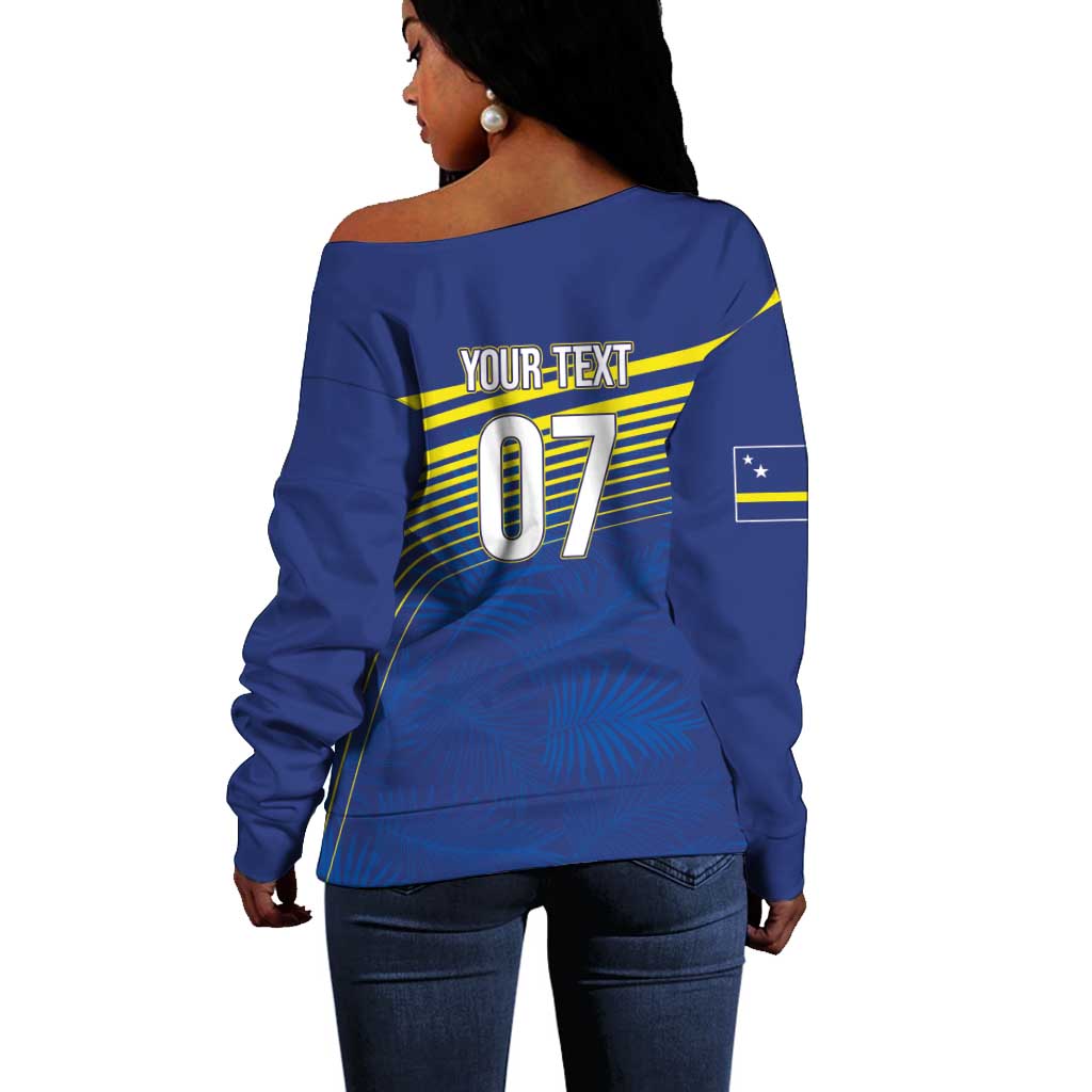 Afro-Curacao Football Custom Off Shoulder Sweater Korsou Blue Wave - Making History - African Pride
