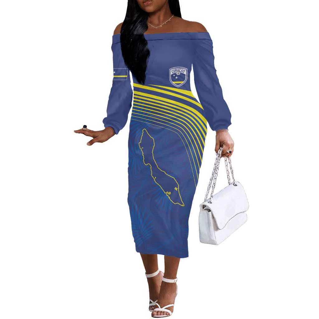 Afro-Curacao Football Custom Off The Shoulder Long Sleeve Dress Korsou Blue Wave - Making History - African Pride