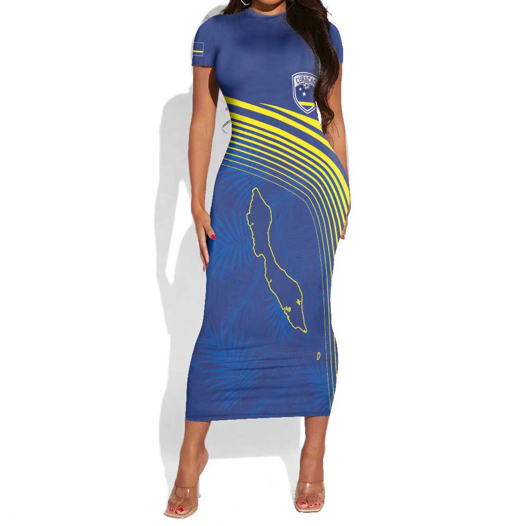 Afro-Curacao Football Custom Short Sleeve Bodycon Dress Korsou Blue Wave - Making History - African Pride