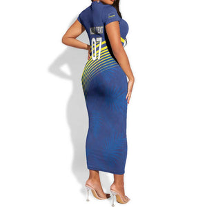 Afro-Curacao Football Custom Short Sleeve Bodycon Dress Korsou Blue Wave - Making History - African Pride