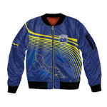 Afro-Curacao Football Custom Sleeve Zip Bomber Jacket Korsou Blue Wave - Making History - African Pride