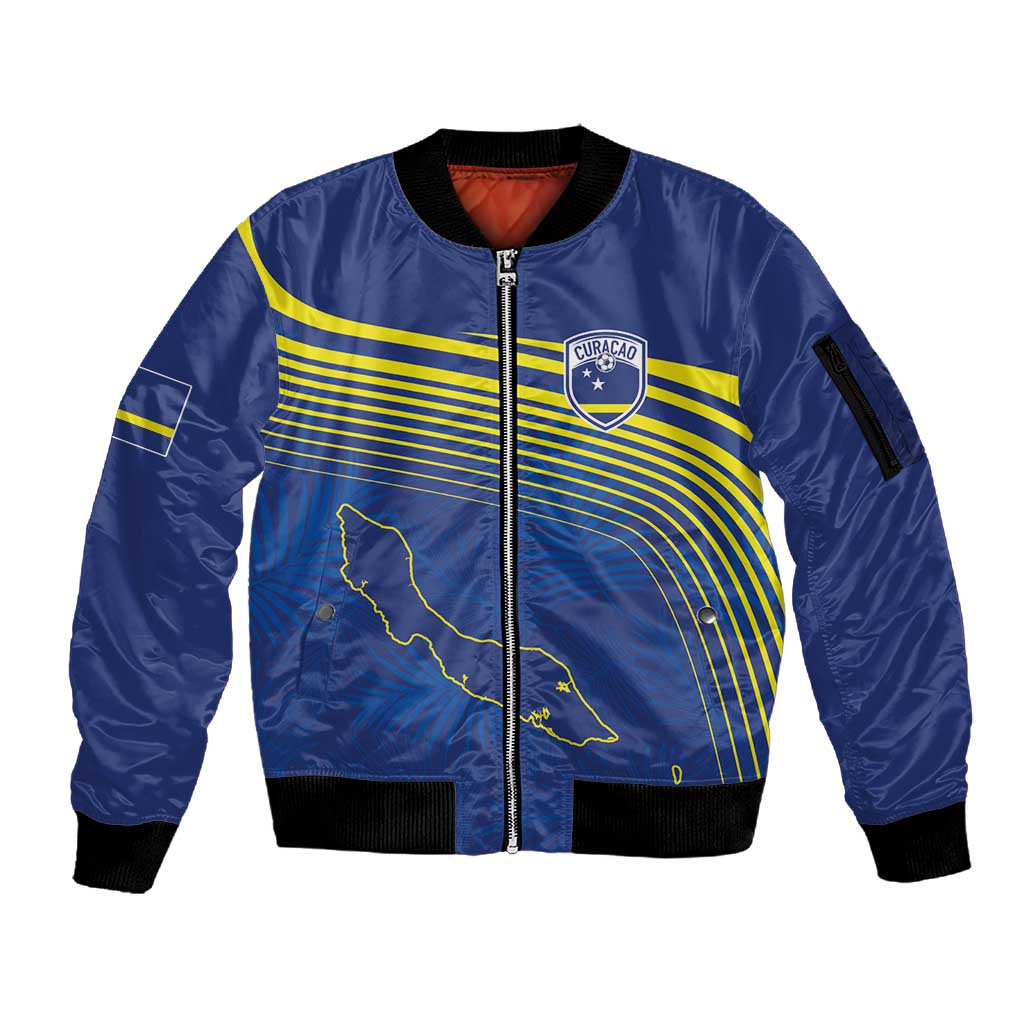 Afro-Curacao Football Custom Sleeve Zip Bomber Jacket Korsou Blue Wave - Making History - African Pride