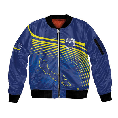 Afro-Curacao Football Custom Sleeve Zip Bomber Jacket Korsou Blue Wave - Making History - African Pride