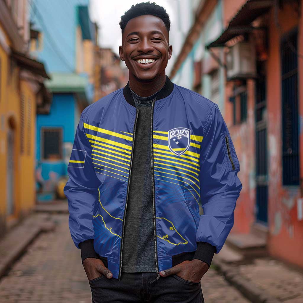 Afro-Curacao Football Custom Sleeve Zip Bomber Jacket Korsou Blue Wave - Making History - African Pride