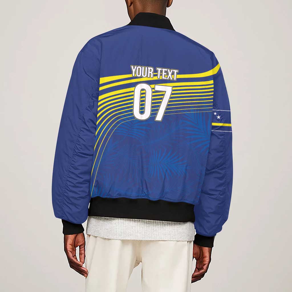 Afro-Curacao Football Custom Sleeve Zip Bomber Jacket Korsou Blue Wave - Making History - African Pride