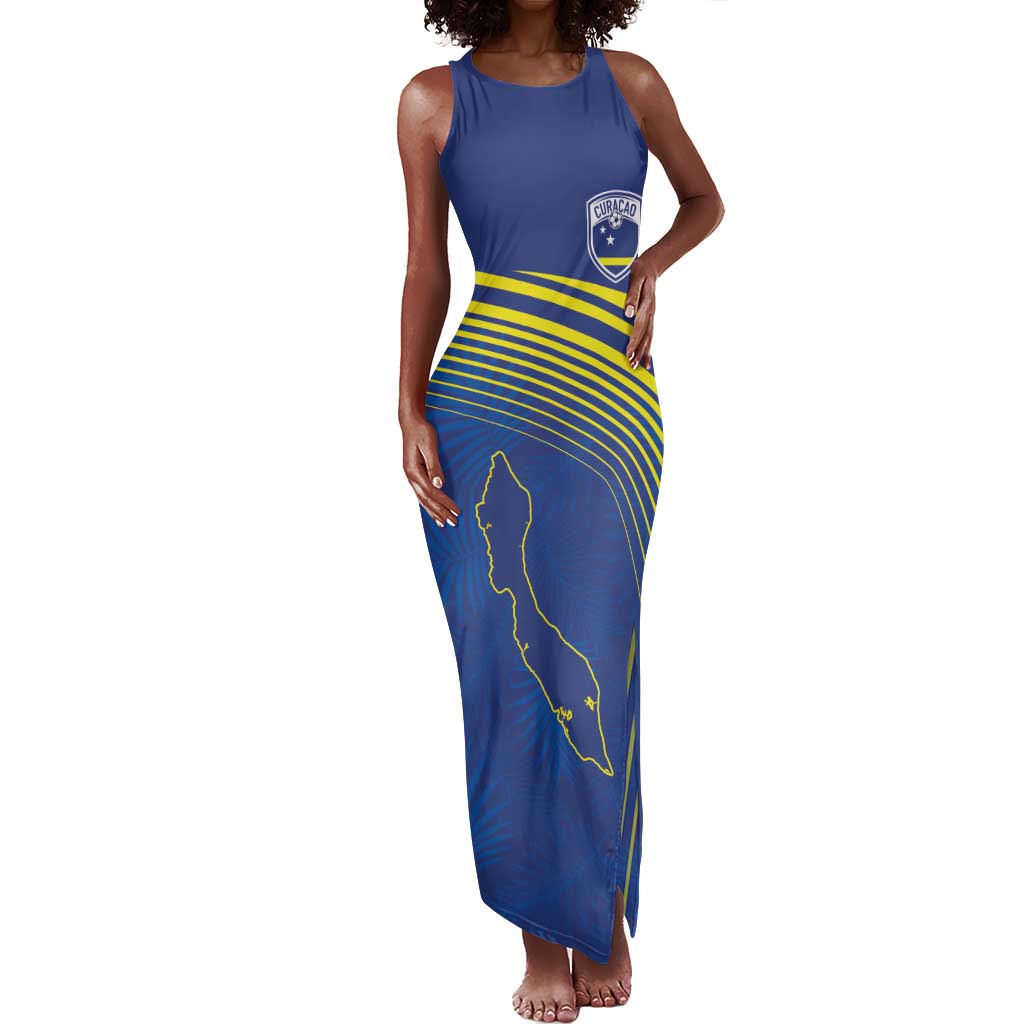 Afro-Curacao Football Custom Tank Maxi Dress Korsou Blue Wave - Making History - African Pride