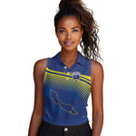 Afro-Curacao Football Custom Women Sleeveless Polo Shirt Korsou Blue Wave - Making History - African Pride