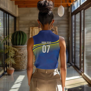 Afro-Curacao Football Custom Women Sleeveless Polo Shirt Korsou Blue Wave - Making History - African Pride