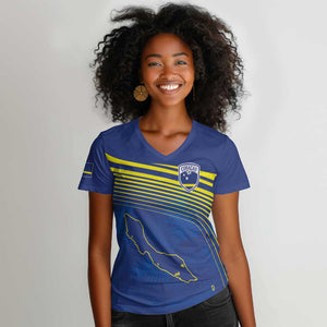 Afro-Curacao Football Custom Women V-Neck T-Shirt Korsou Blue Wave - Making History - African Pride