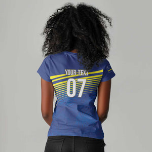 Afro-Curacao Football Custom Women V-Neck T-Shirt Korsou Blue Wave - Making History - African Pride