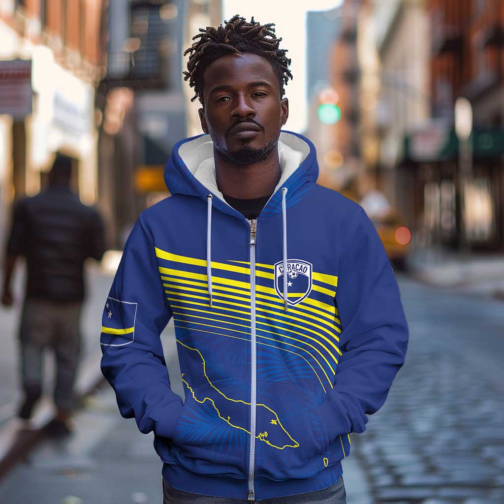 Afro-Curacao Football Custom Zip Hoodie Korsou Blue Wave - Making History - African Pride
