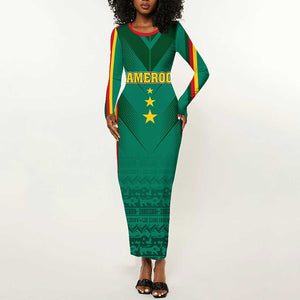 Custom Cameroon Football Long Sleeve Bodycon Dress Nations Cup 2024 Les Lions Indomptables LT7