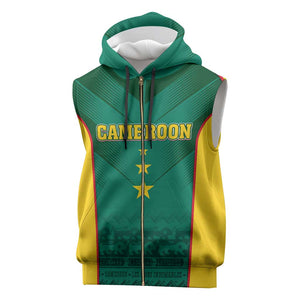 Custom Cameroon Football Sleeveless Zip Hoodie Nations Cup 2024 Les Lions Indomptables - African Pride