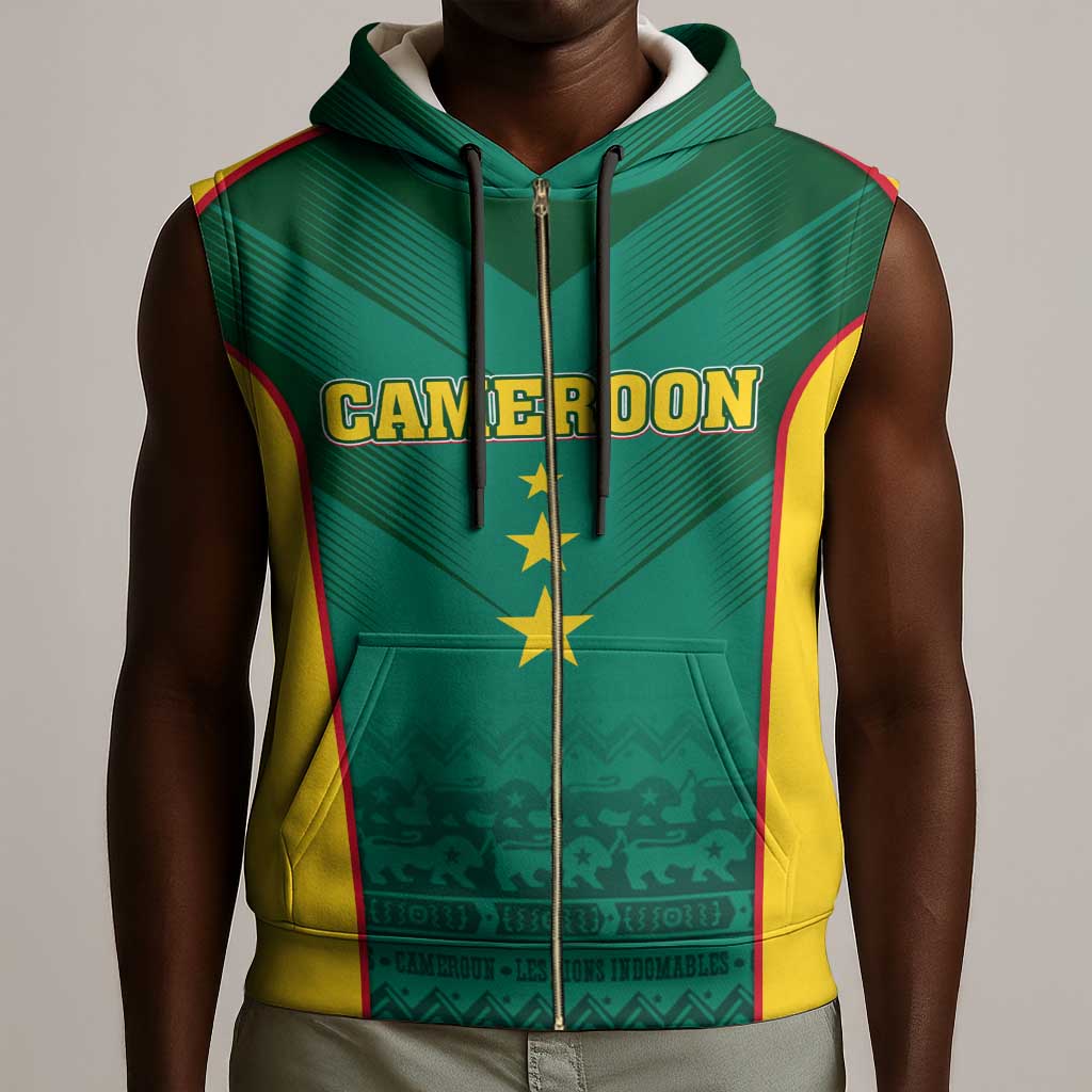 Custom Cameroon Football Sleeveless Zip Hoodie Nations Cup 2024 Les Lions Indomptables - African Pride
