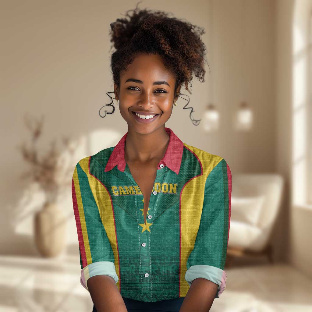 Custom Cameroon Football Women Casual Shirt Nations Cup 2024 Les Lions Indomptables LT7