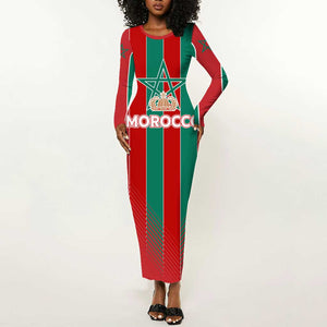 Custom Morocco Football Long Sleeve Bodycon Dress Nations Cup 2024 Atlas Lions LT7