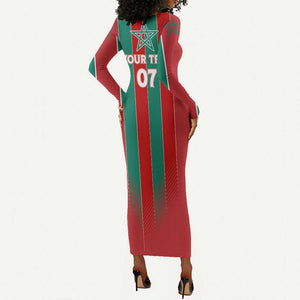 Custom Morocco Football Long Sleeve Bodycon Dress Nations Cup 2024 Atlas Lions LT7