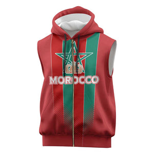 Custom Morocco Football Sleeveless Zip Hoodie Nations Cup 2024 Atlas Lions - African Pride