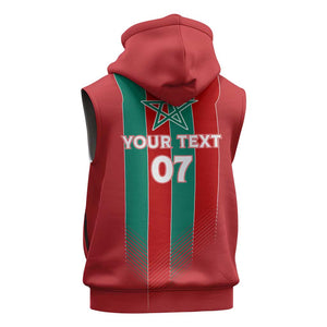 Custom Morocco Football Sleeveless Zip Hoodie Nations Cup 2024 Atlas Lions - African Pride