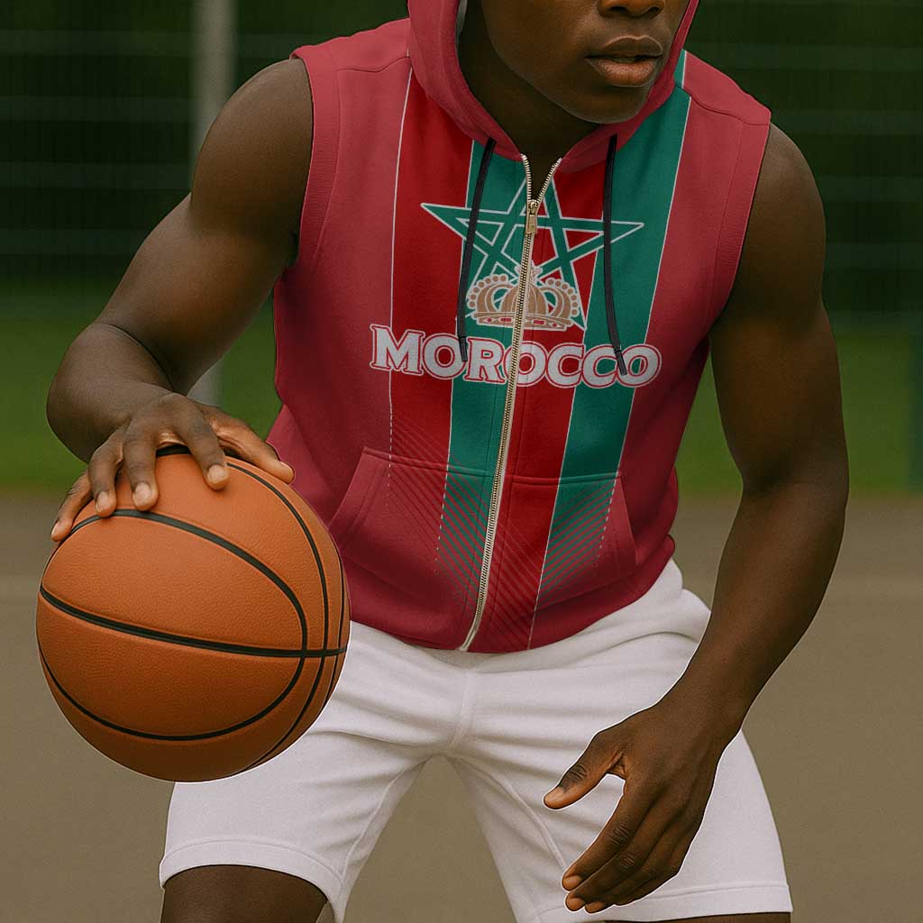 Custom Morocco Football Sleeveless Zip Hoodie Nations Cup 2024 Atlas Lions - African Pride