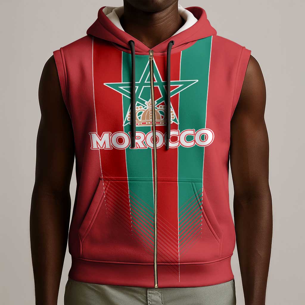 Custom Morocco Football Sleeveless Zip Hoodie Nations Cup 2024 Atlas Lions - African Pride