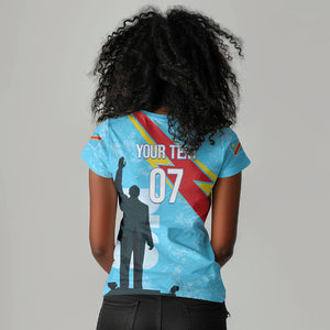 DR Congo WC2026 Custom Women V-Neck T-Shirt Lumumba Eva Inspired