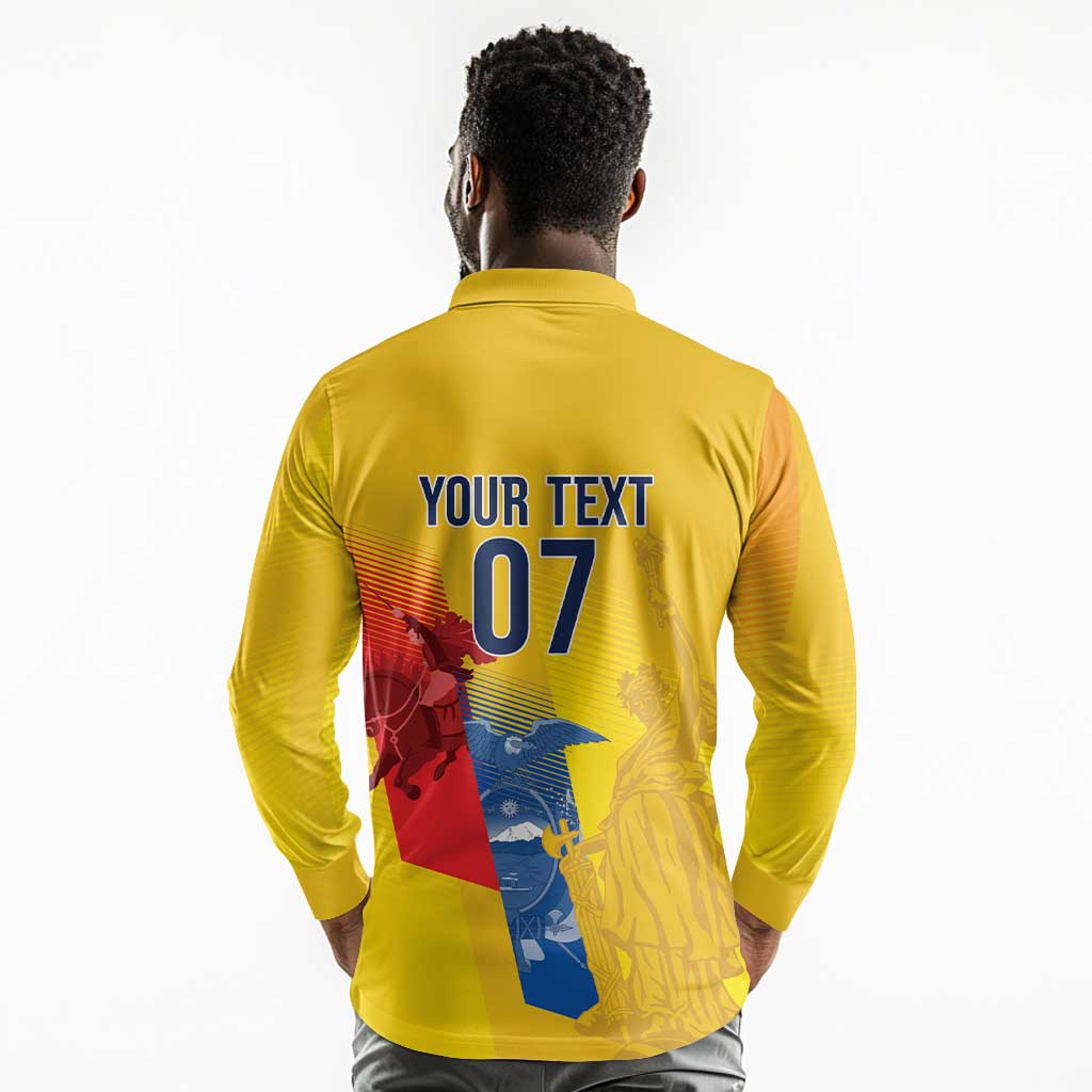 Ecuador Football Custom WC2026 Long Sleeve Polo Shirt Historical Symbols - African Pride