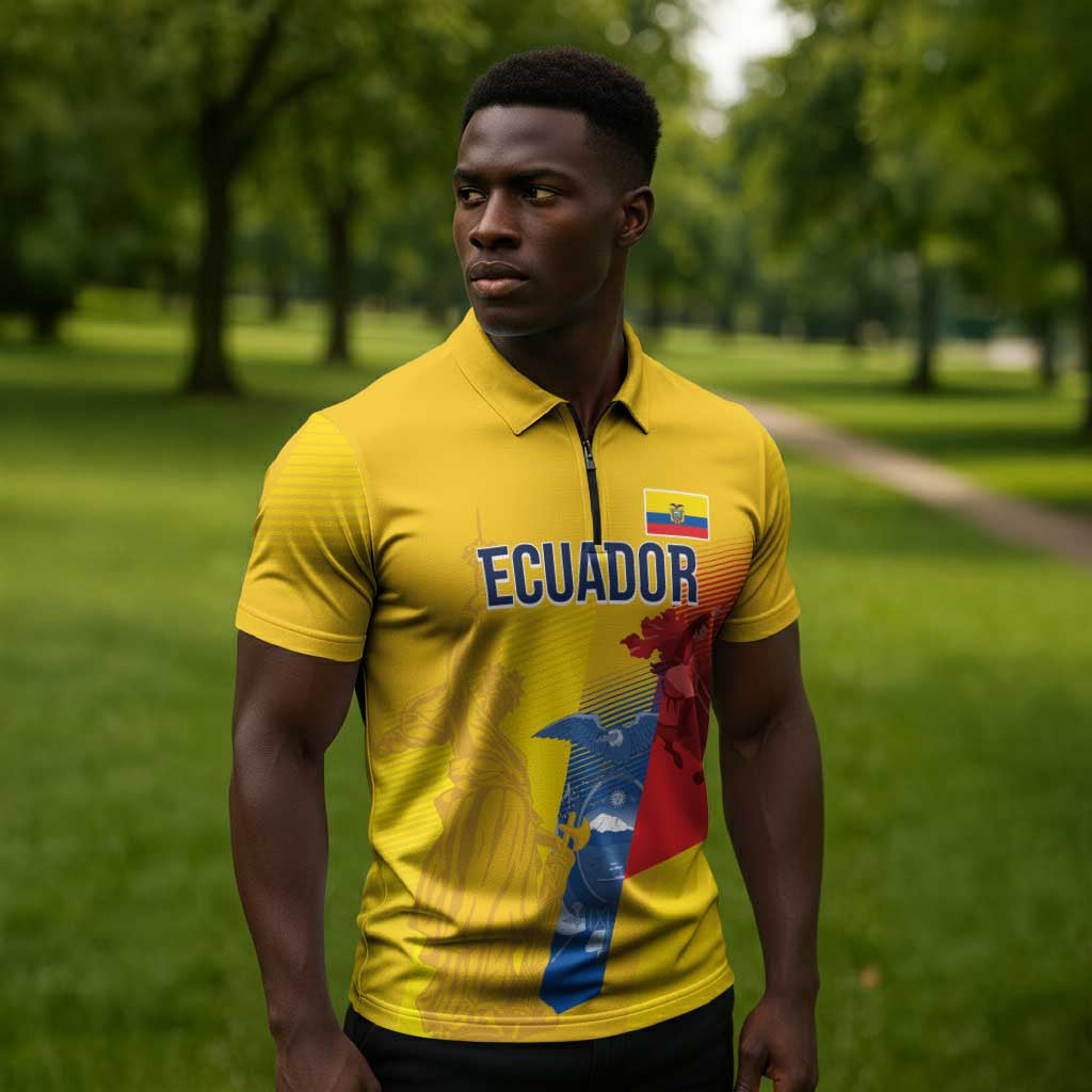 Ecuador Football Custom WC2026 Zipper Polo Shirt Historical Symbols - African Pride