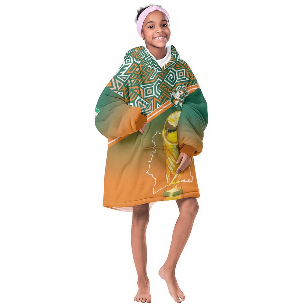 Ivory Coast Football Tribal Patterns Kid Wearable Blanket Hoodie WC2026 - African Pride
