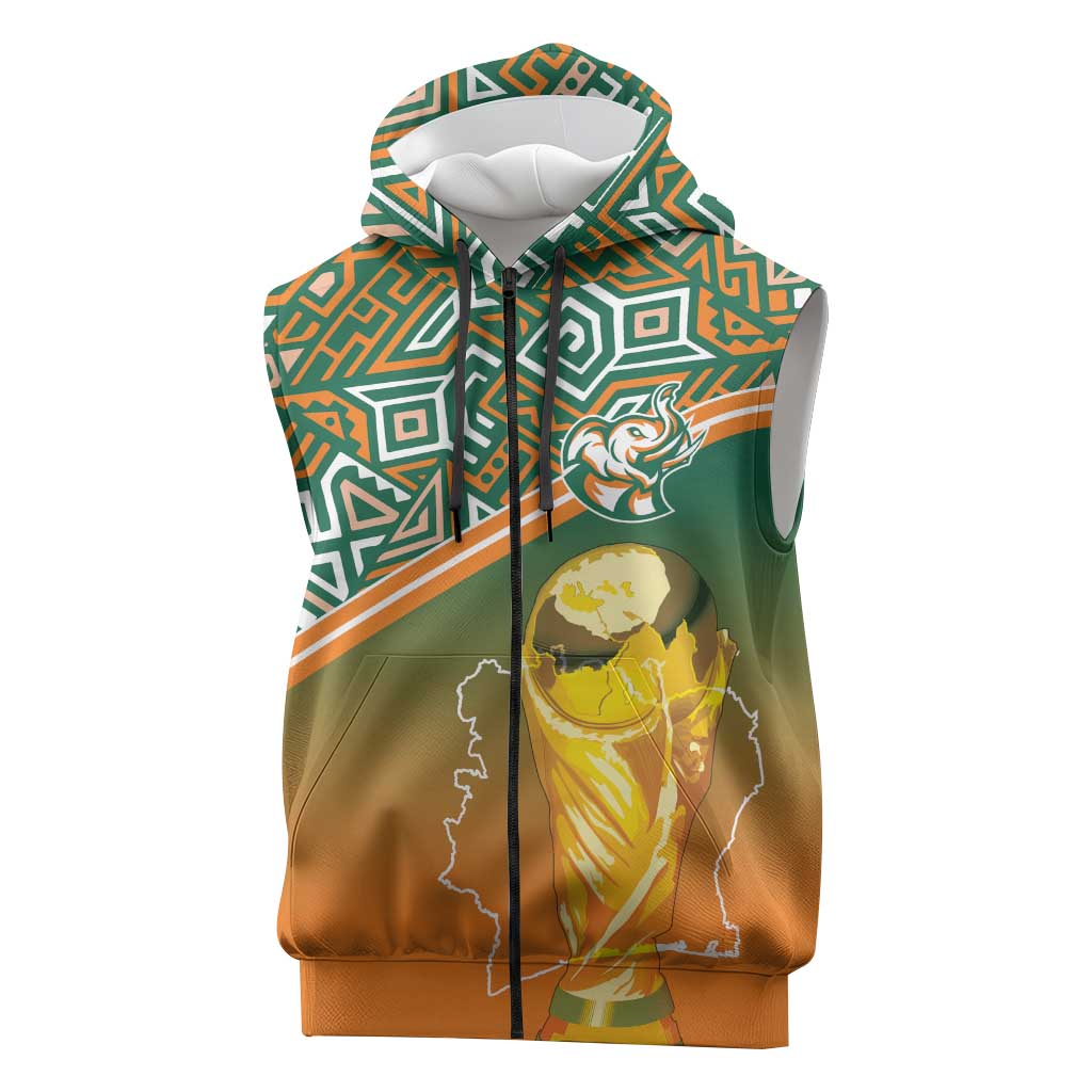 Ivory Coast Football Tribal Patterns Sleeveless Zip Hoodie WC2026 - African Pride