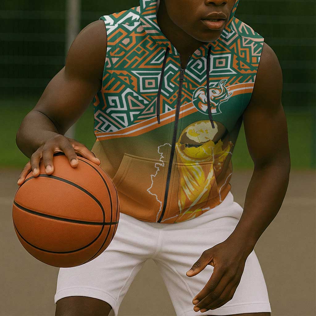 Ivory Coast Football Tribal Patterns Sleeveless Zip Hoodie WC2026 - African Pride