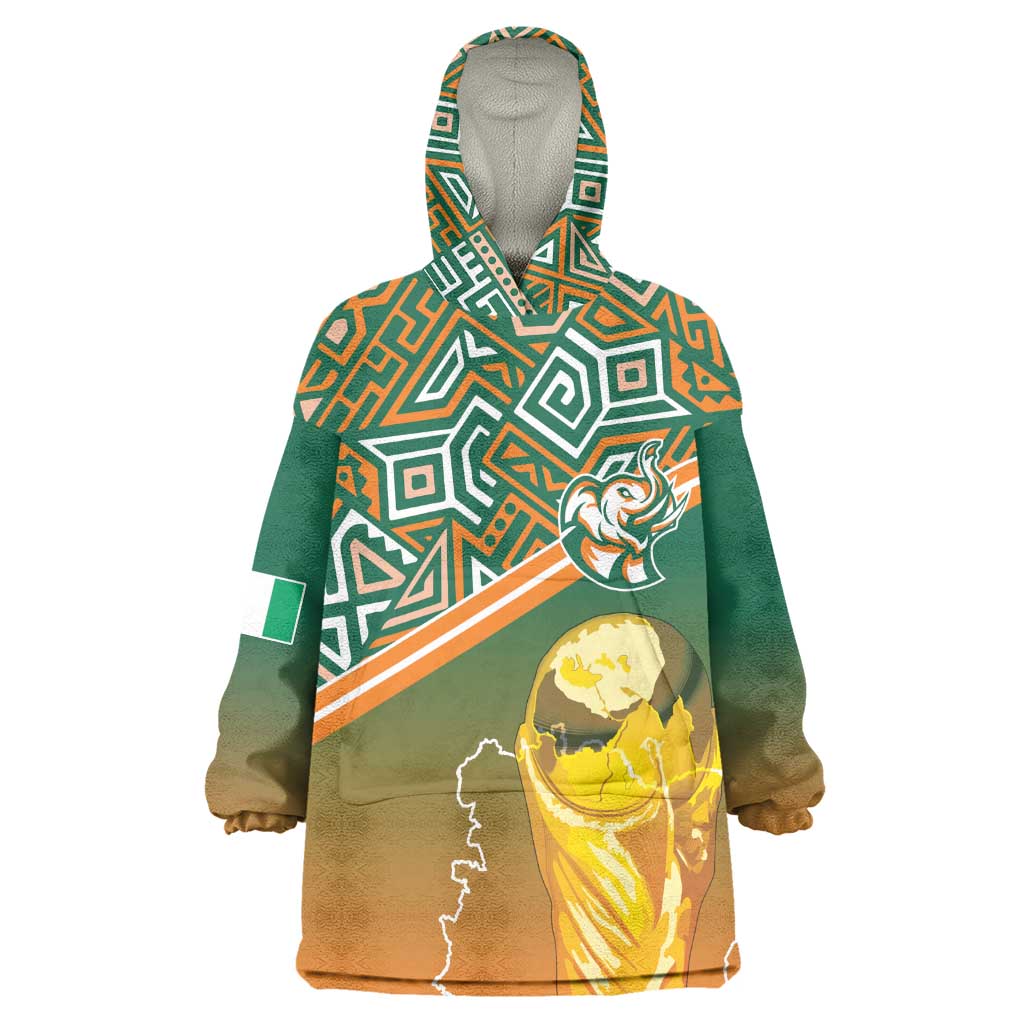 Ivory Coast Football Tribal Patterns Wearable Blanket Hoodie WC2026 - African Pride