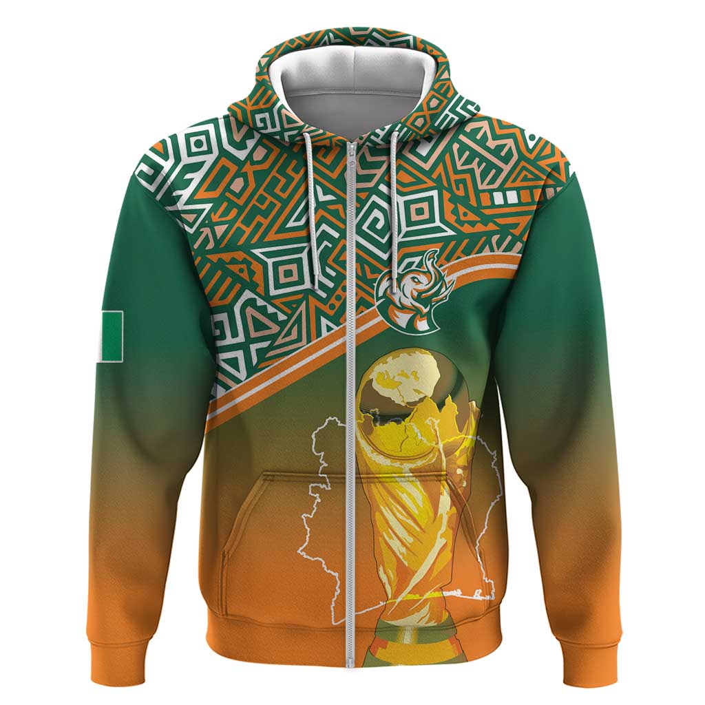 Ivory Coast Football Tribal Patterns Zip Hoodie WC2026 - African Pride