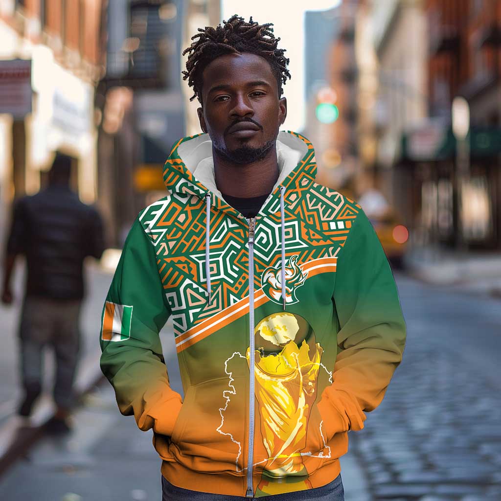 Ivory Coast Football Tribal Patterns Zip Hoodie WC2026 - African Pride
