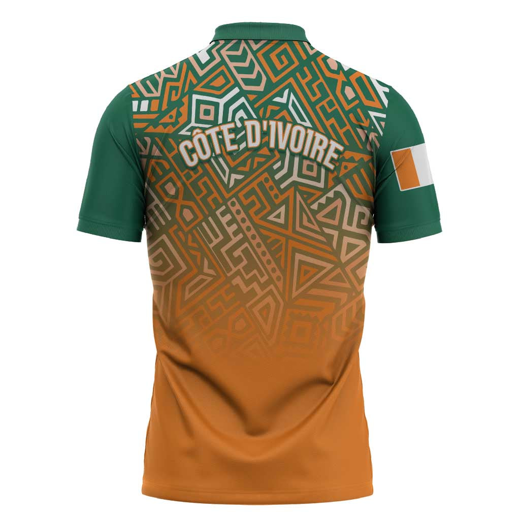 Ivory Coast Football Tribal Patterns Zipper Polo Shirt WC2026 - African Pride