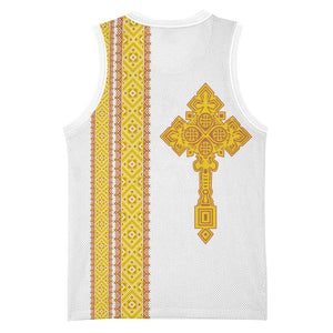 Habesha Motifs Ethiopia Basketball Jersey Tilet White Gold - African Pride