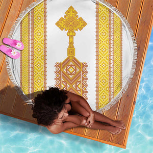 Habesha Motifs Ethiopia Beach Blanket Tilet White Gold