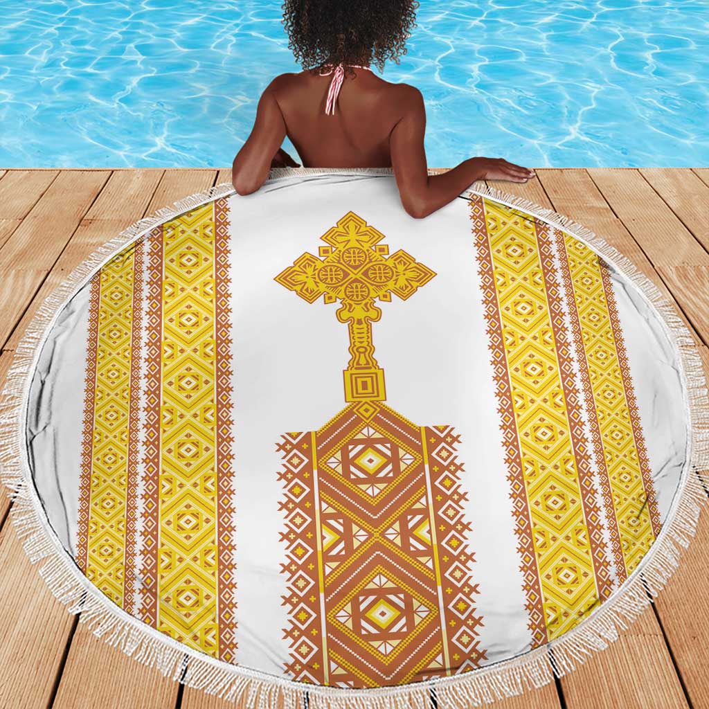 Habesha Motifs Ethiopia Beach Blanket Tilet White Gold