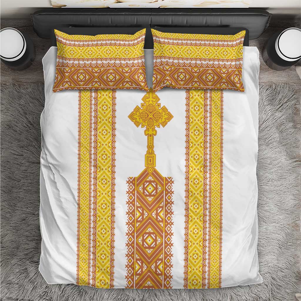 Habesha Motifs Ethiopia Bedding Set Tilet White Gold