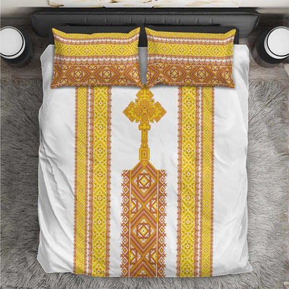 Habesha Motifs Ethiopia Bedding Set Tilet White Gold