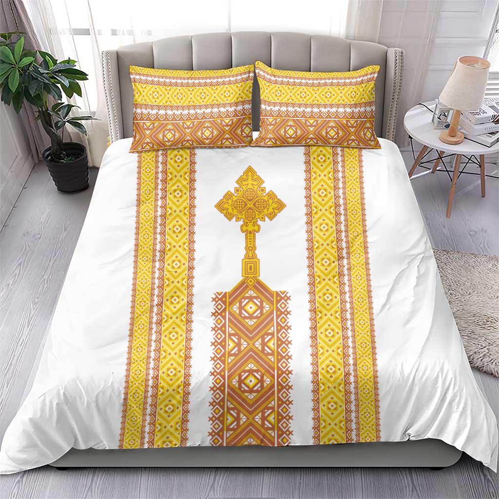 Habesha Motifs Ethiopia Bedding Set Tilet White Gold