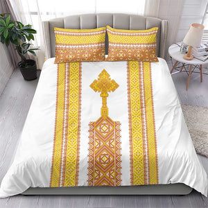 Habesha Motifs Ethiopia Bedding Set Tilet White Gold