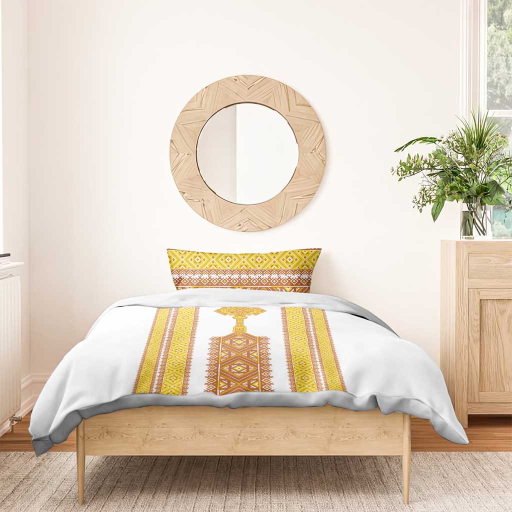 Habesha Motifs Ethiopia Bedding Set Tilet White Gold
