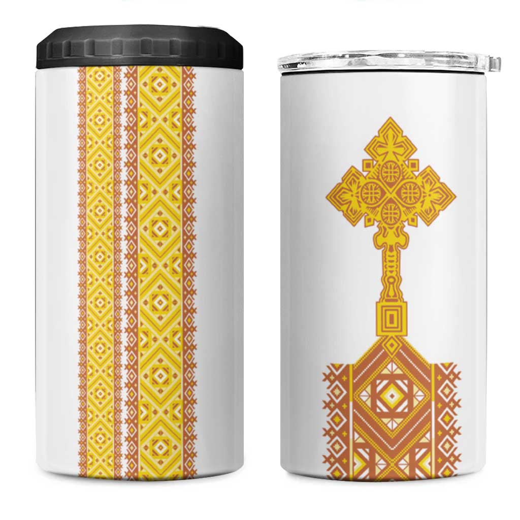 Habesha Motifs Ethiopia 4 in 1 Can Cooler Tumbler Tilet White Gold