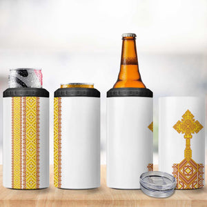 Habesha Motifs Ethiopia 4 in 1 Can Cooler Tumbler Tilet White Gold