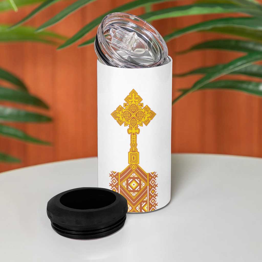 Habesha Motifs Ethiopia 4 in 1 Can Cooler Tumbler Tilet White Gold