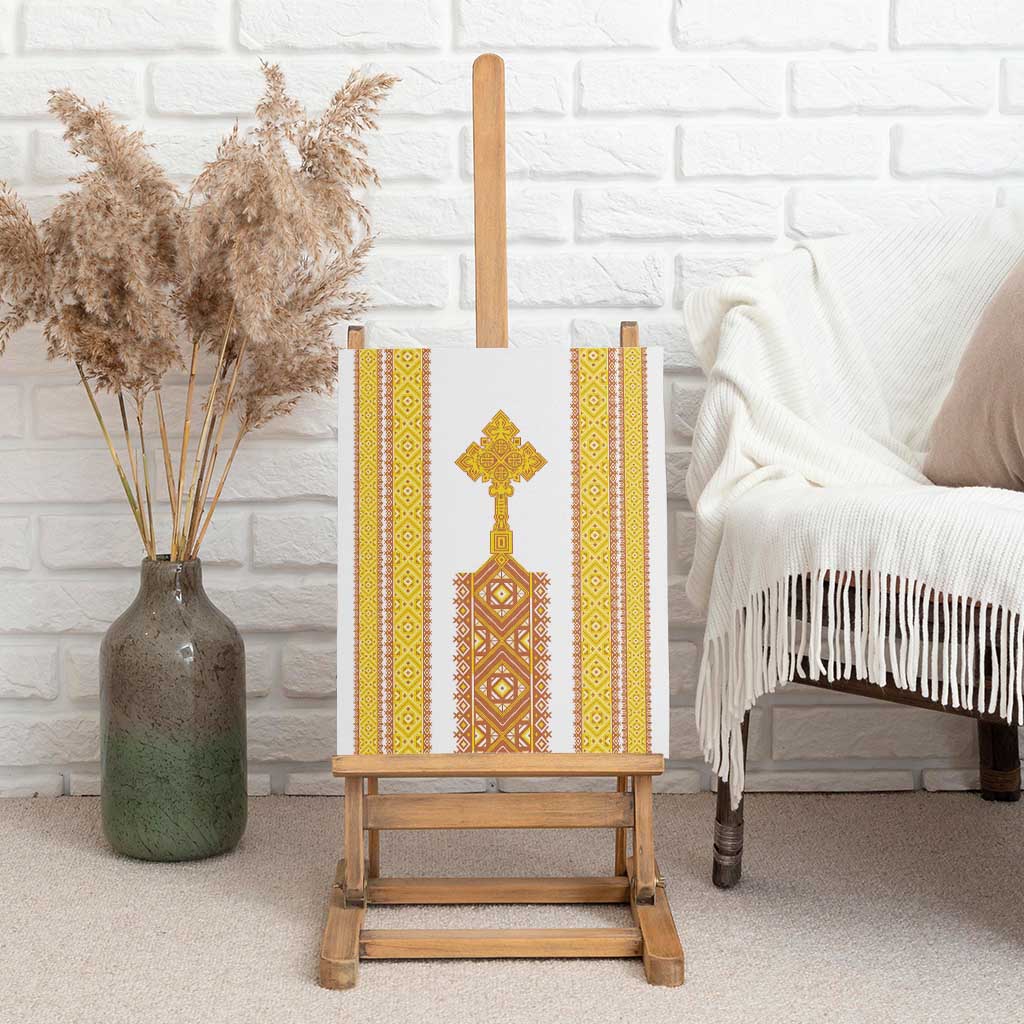 Habesha Motifs Ethiopia Canvas Wall Art Tilet White Gold