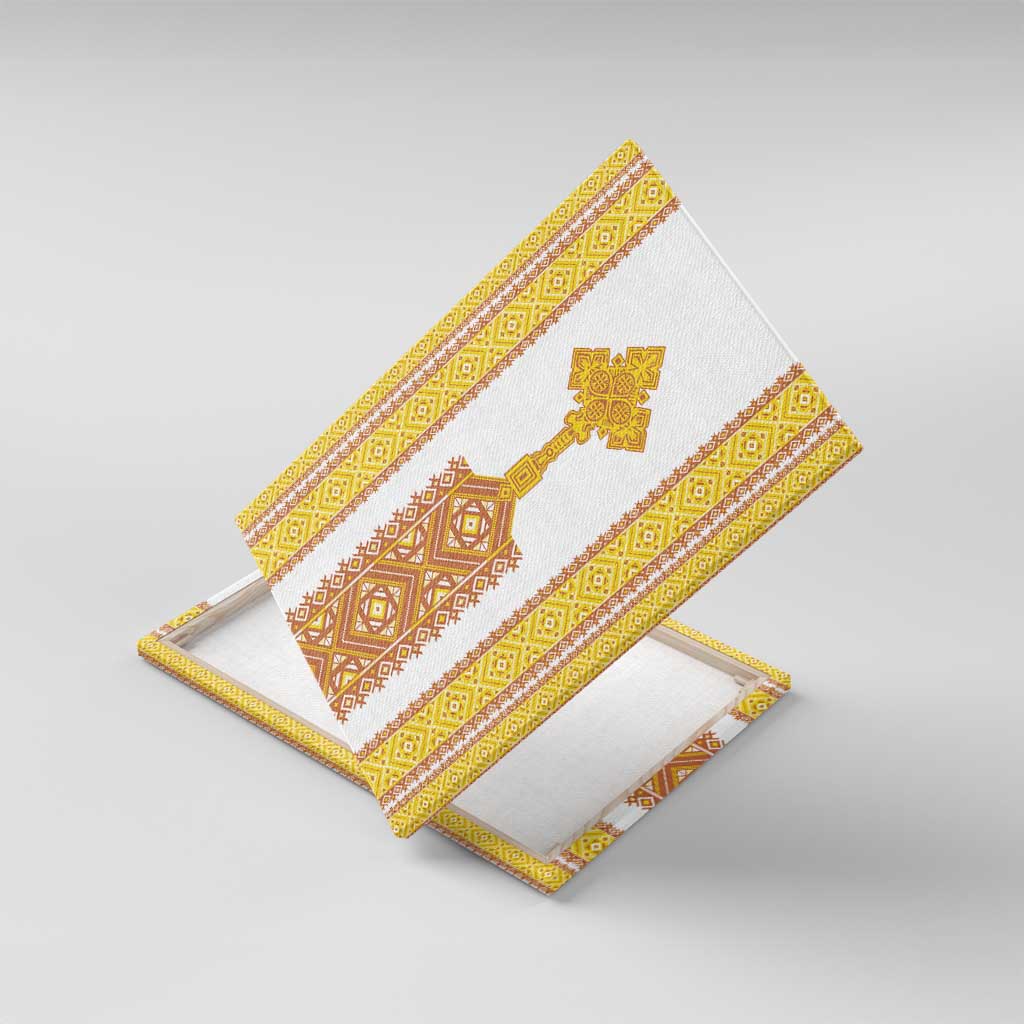 Habesha Motifs Ethiopia Canvas Wall Art Tilet White Gold