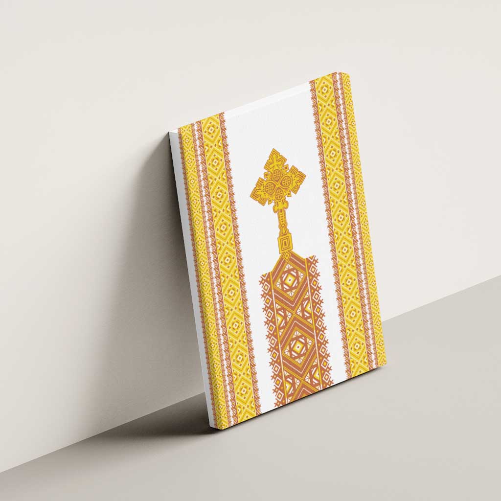 Habesha Motifs Ethiopia Canvas Wall Art Tilet White Gold