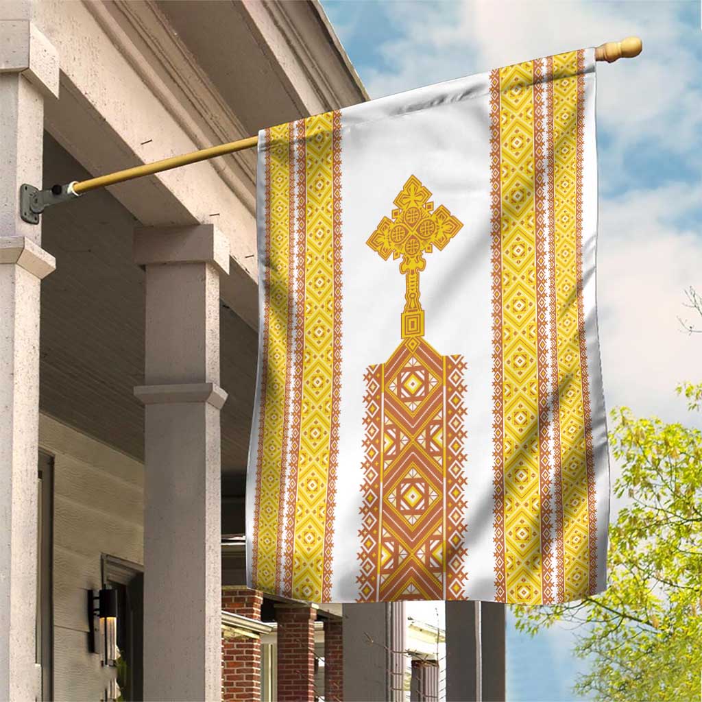 Habesha Motifs Ethiopia Garden Flag Tilet White Gold